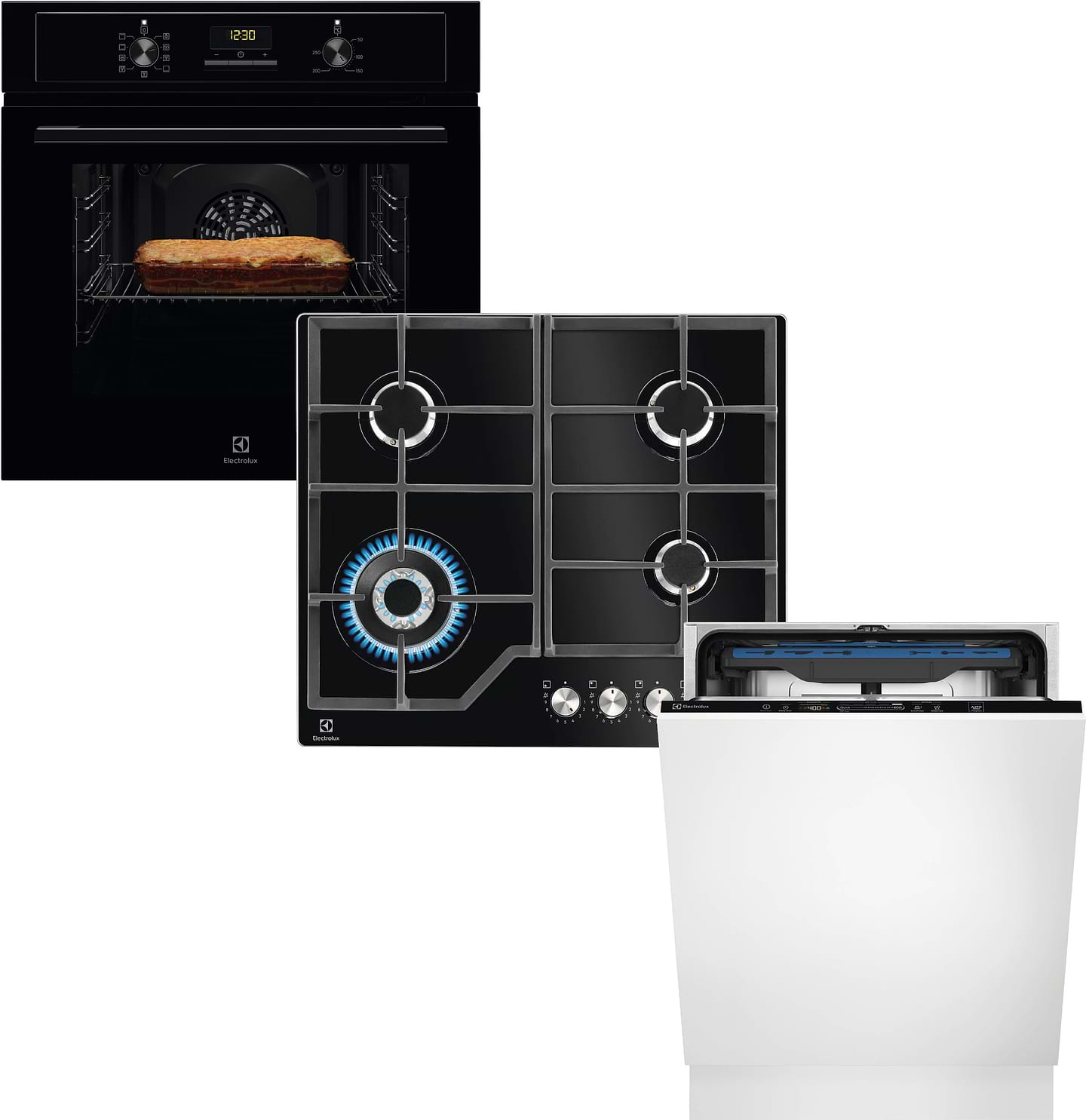 Комплект техніки Electrolux Духова шафа + Варильна поверхня + Посудомийна машина вбудована Electrolux EOF3H50BK + KGG64362K + EEM48221L
